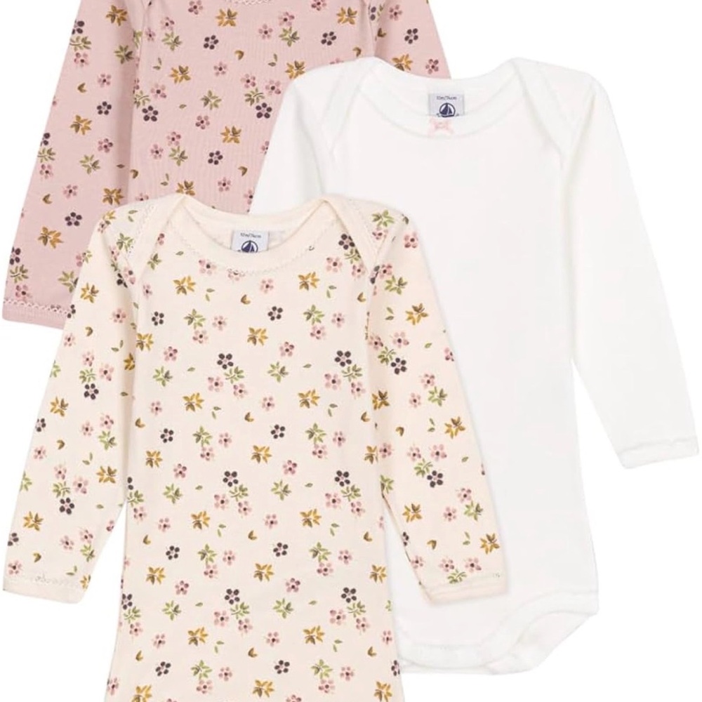 ISO Petit Bateau Floral Bodysuits NB 1M 3M